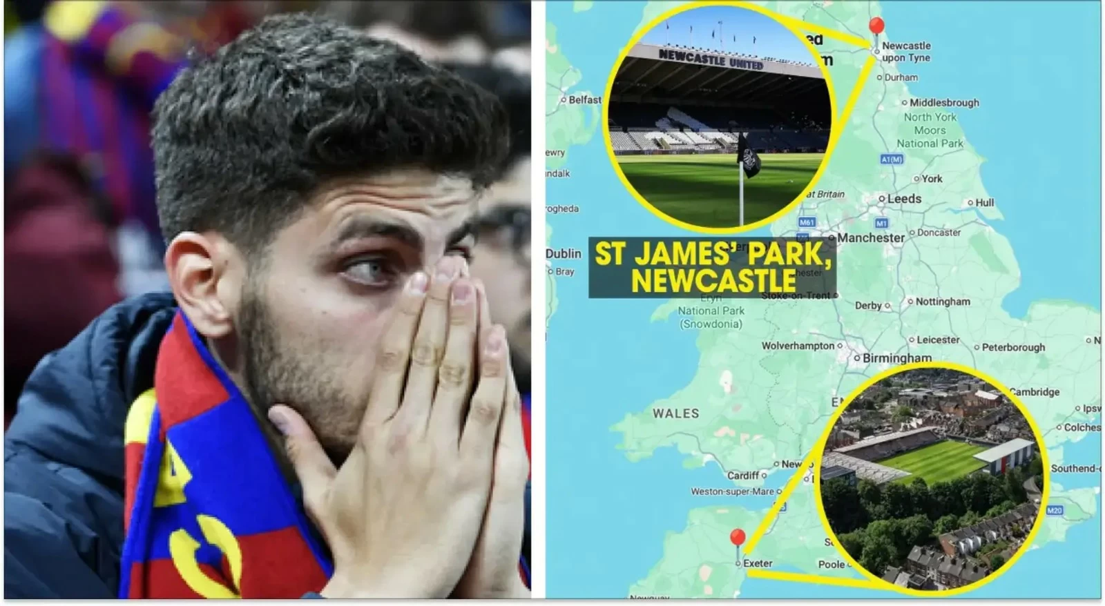 خطأ GPS يقود مشجع برشلونة لمغامرة غير متوقعة في إنجلترا